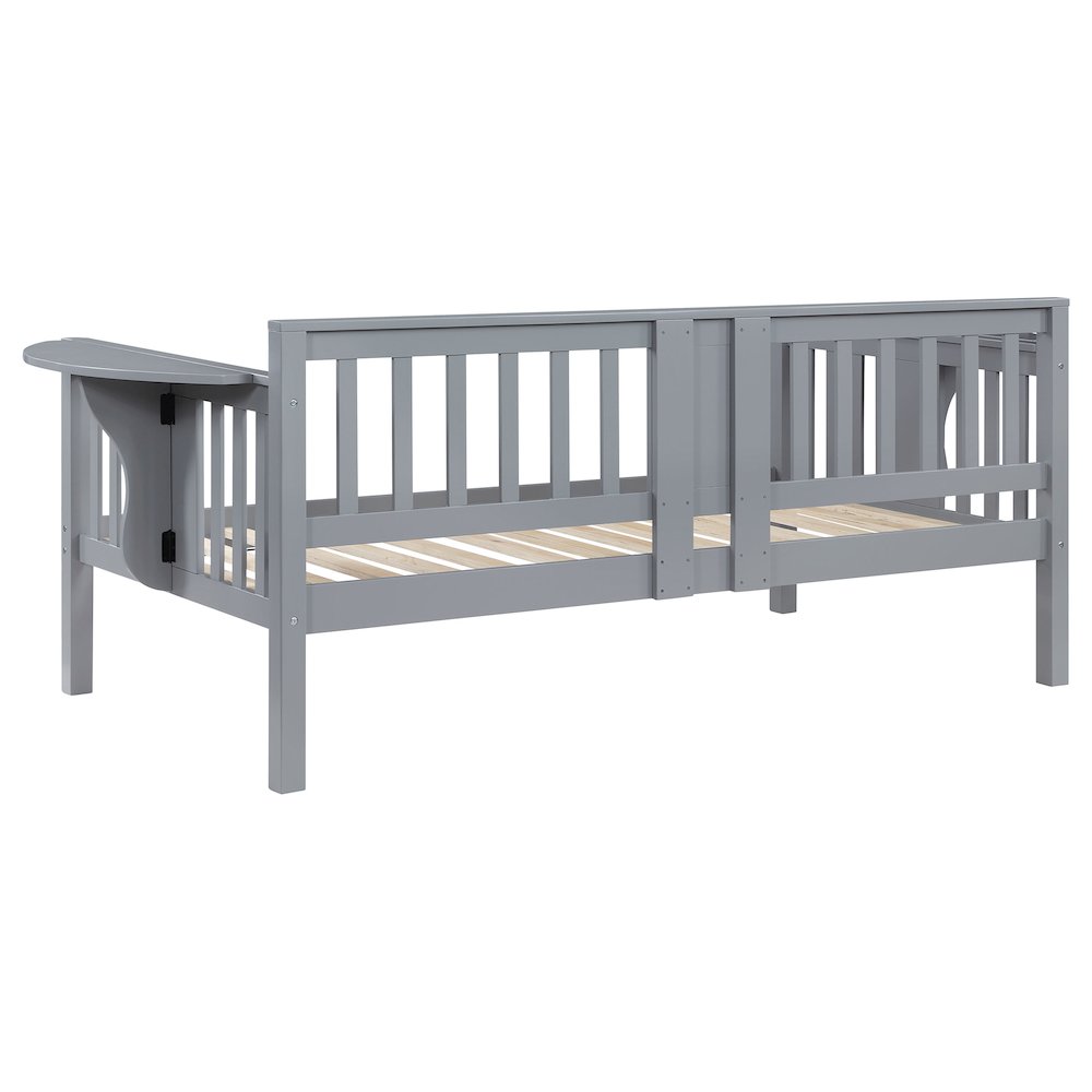 Lissette Bethany Collection Twin Daybed in Grey Wood Drop-Down Tables, Compact Design
