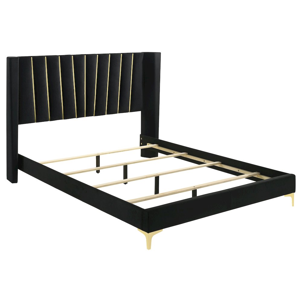 Piter Kendall Collection Eastern King Black Panel Bed – Modern Upholstered with Golden Ray Design