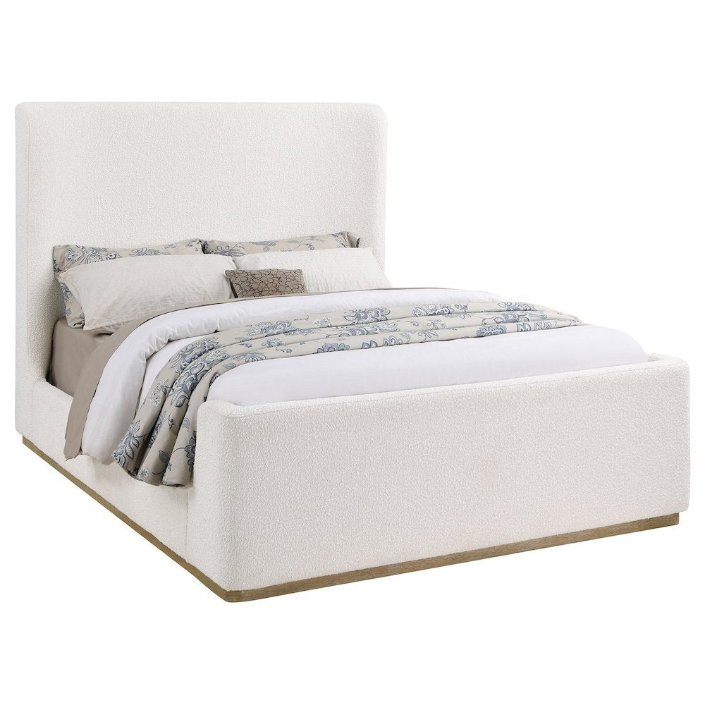 David Nala Queen Cream Upholstered Sleigh Bed – Modern Wingback with Boucle Texture