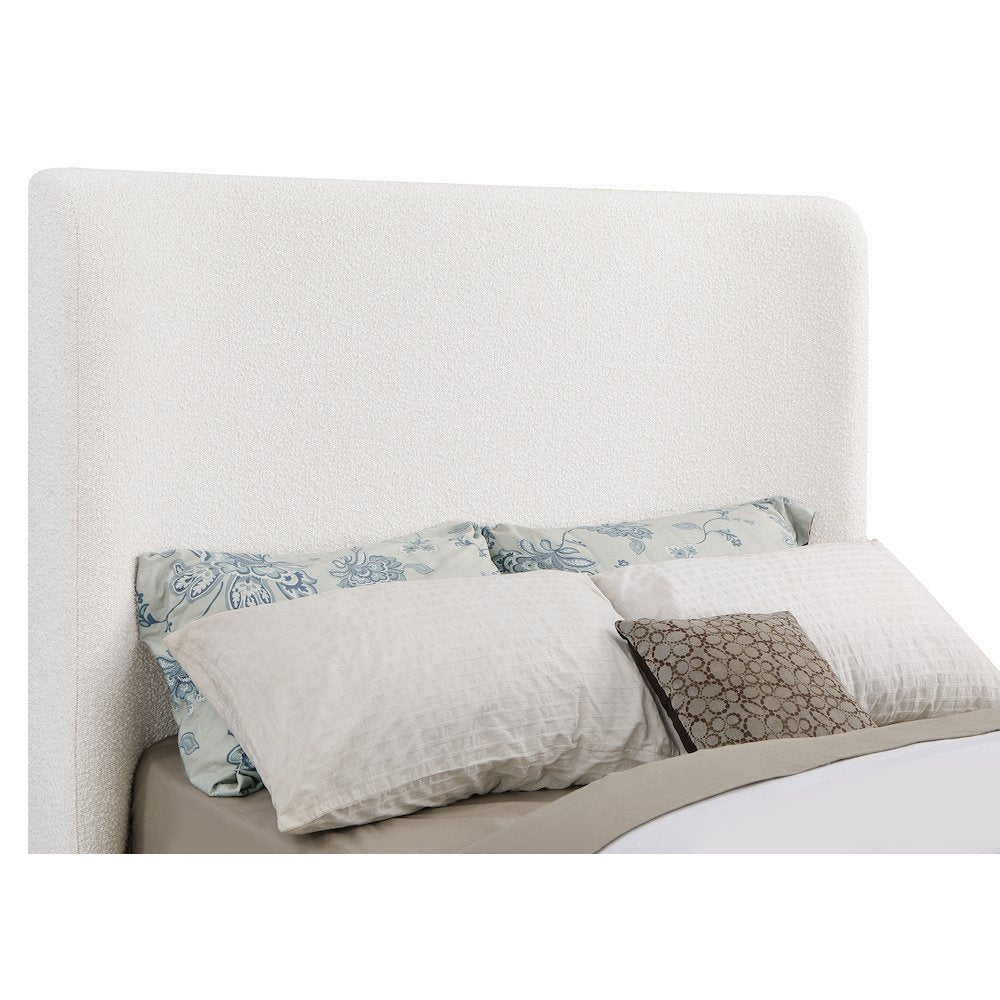 David Nala Queen Cream Upholstered Sleigh Bed – Modern Wingback with Boucle Texture