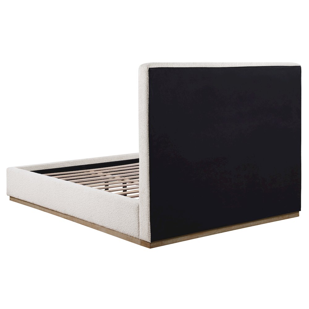 Mical Knox Queen Cream Upholstered Platform Bed – Transitional Style Padded Headboard