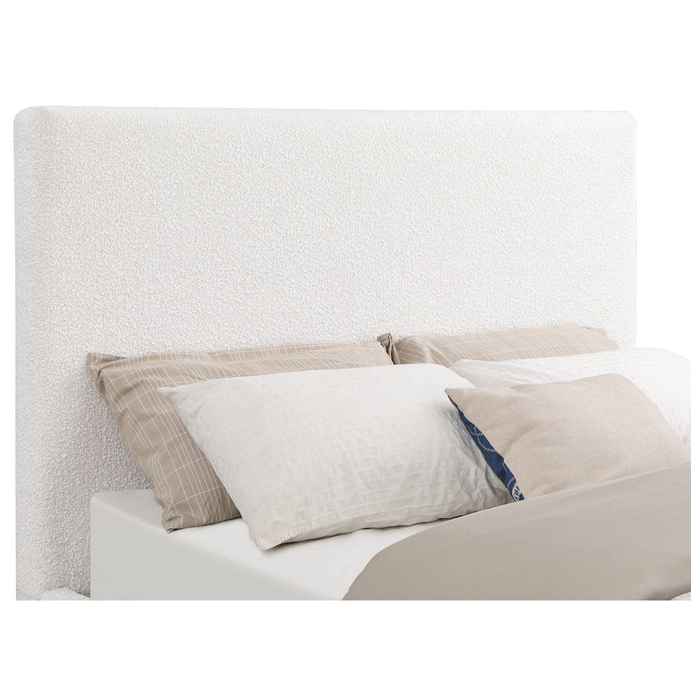 Mical Knox Queen Cream Upholstered Platform Bed – Transitional Style Padded Headboard