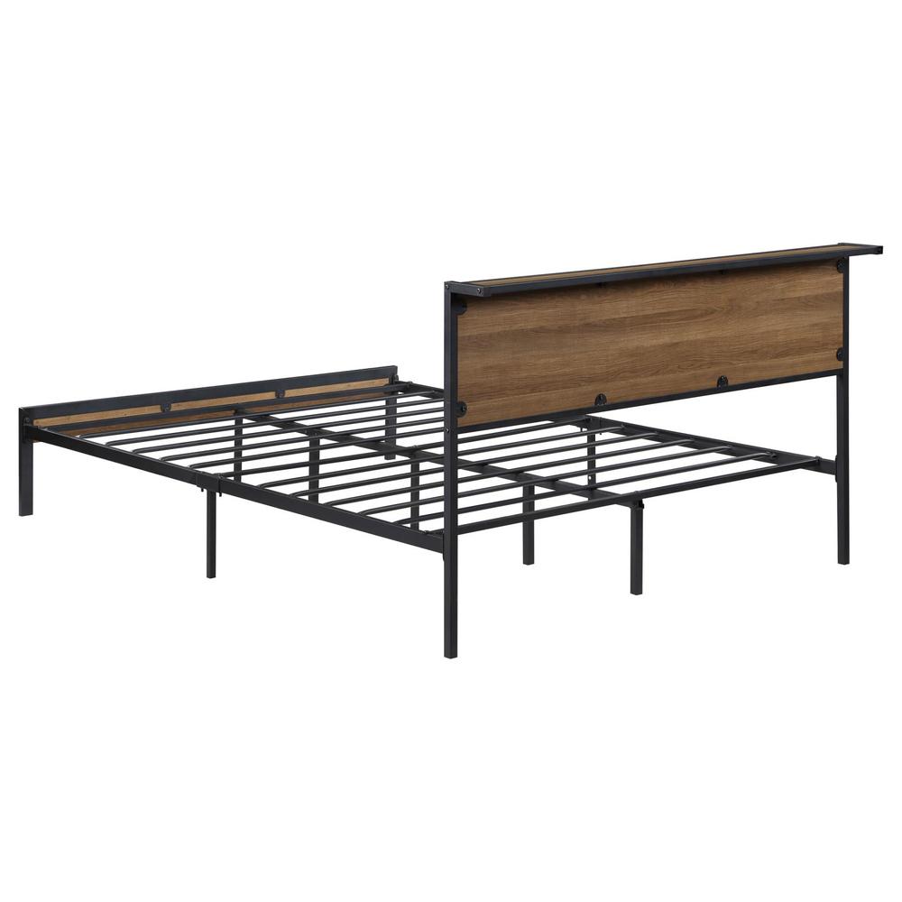 Bennett Ricky Full Light Oak Industrial Platform Bed – Vintage Metal Frame with MDF Headboard