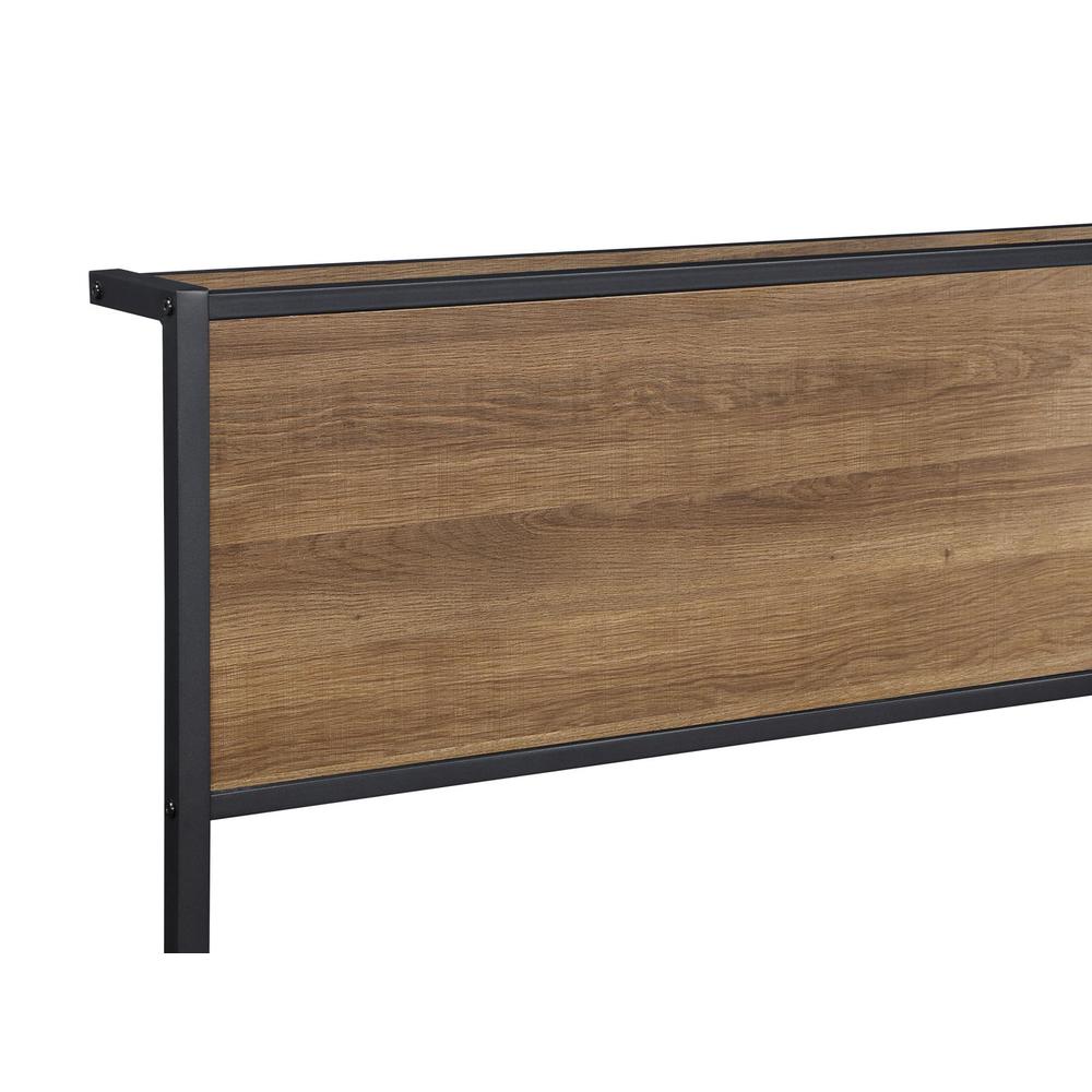 Alisa Ricky Twin Platform Bed Light Oak Black Metal – Vintage Industrial Style with Durable MDF Headboard