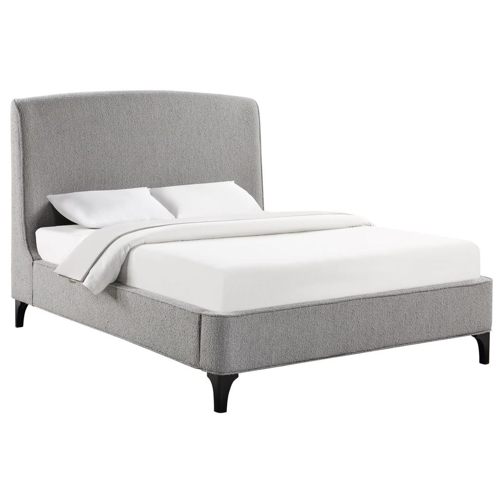 Nexi Mosby Queen Light Grey Boucle Platform Bed – Curved Upholstered Headboard Modern Style