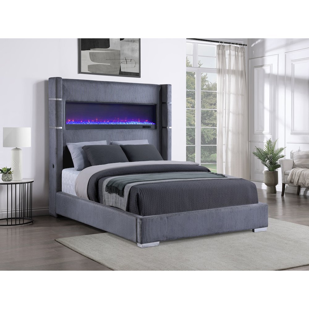 Tisdall 67-inch Upholstered Cal King Fireplace Bed Grey