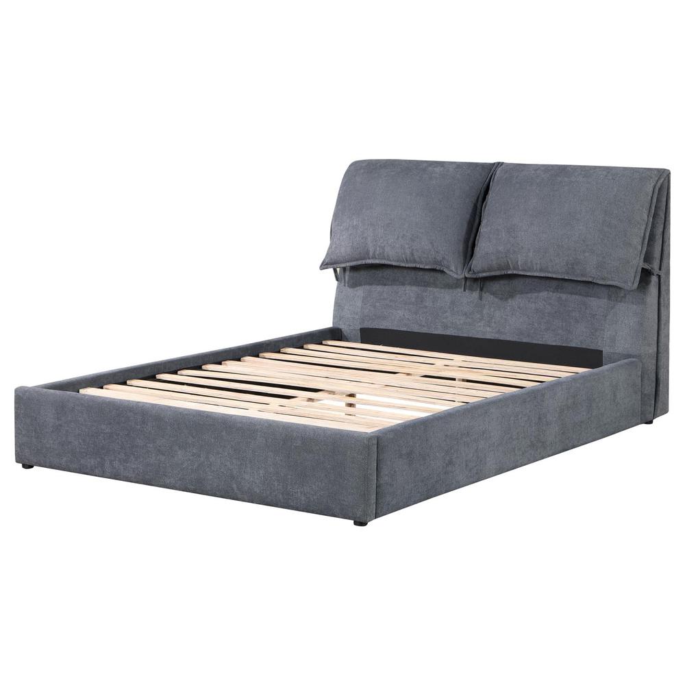 Panda Laurel Eastern King Charcoal Grey Fabric Platform Bed – Contemporary Design with Oversized Pillow Headboard
