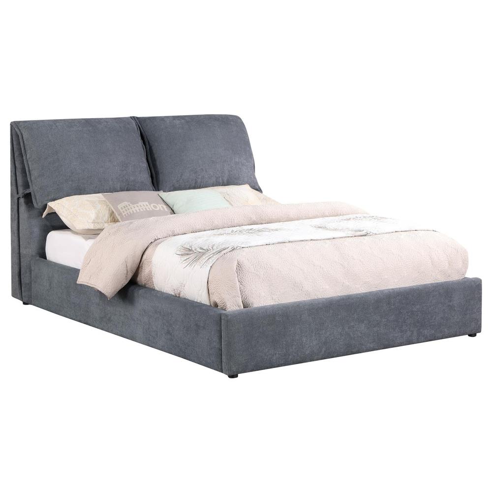 Emele Laurel Queen Charcoal Grey Upholstered Platform Bed – Modern Style with Pillow Headboard