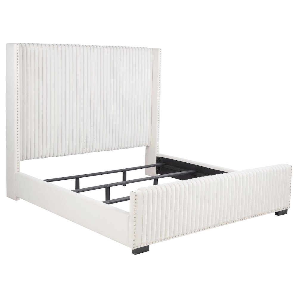 Mars Natasha Collection Eastern King Cream Upholstered Wingback Bed – Traditional Style with Tufted Headboard