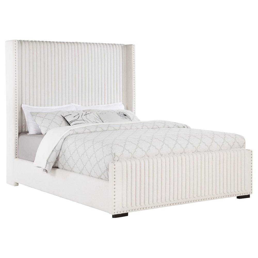 Niks Natasha Collection Queen Cream Fabric Wingback Bed – Modern Upholstered Headboard