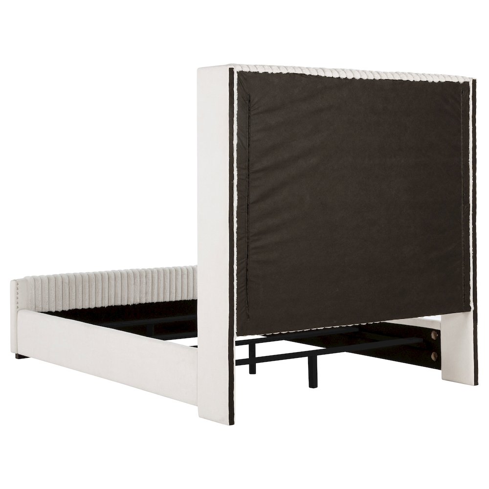 Niks Natasha Collection Queen Cream Fabric Wingback Bed – Modern Upholstered Headboard