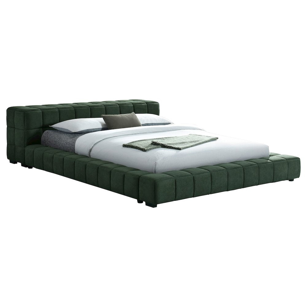 Mice Trinity Full Spruce Fabric Platform Bed Frame – Contemporary Tufted Design