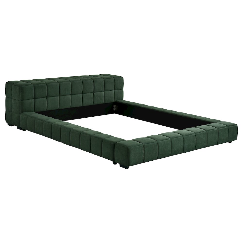 Oksana Trinity Eastern King Spruce Fabric Platform Bed – Contemporary Rectangular Headboard with Split Tufting