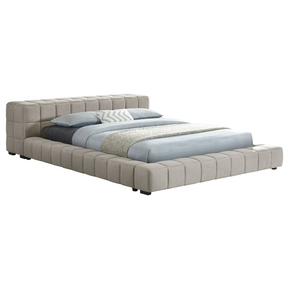 Kiko Trinity Cal King Light Taupe Upholstered Platform Bed – Modern Split Tufted Headboard