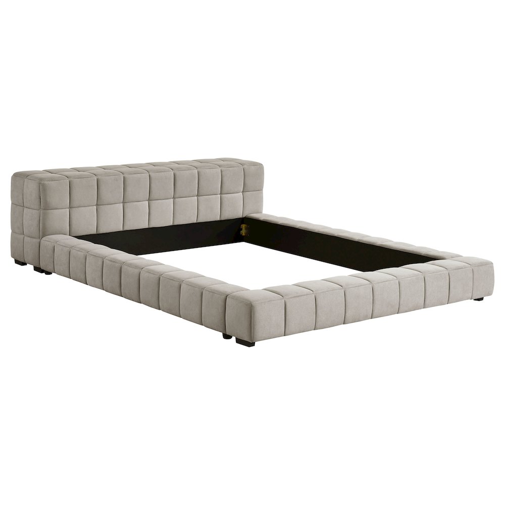 Tieson Trinity Queen Light Taupe Upholstered Platform Bed – Modern Split Tufted Headboard