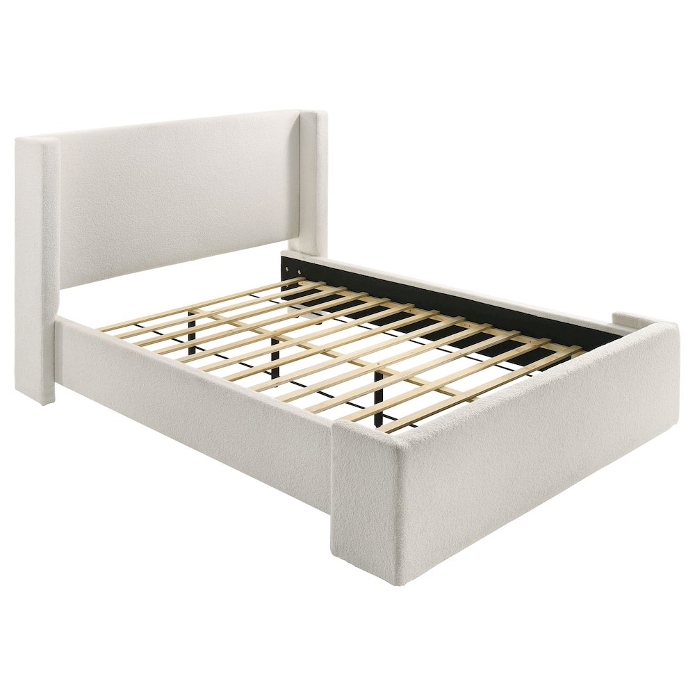 Lucifer Alamosa Queen White Boucle Platform Bed – Modern Wingback Upholstered Headboard