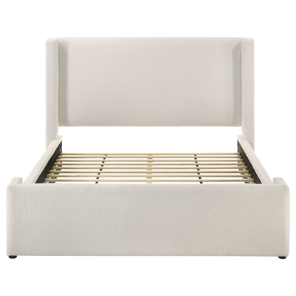 Lucifer Alamosa Queen White Boucle Platform Bed Modern Wingback Upholstered Headboard