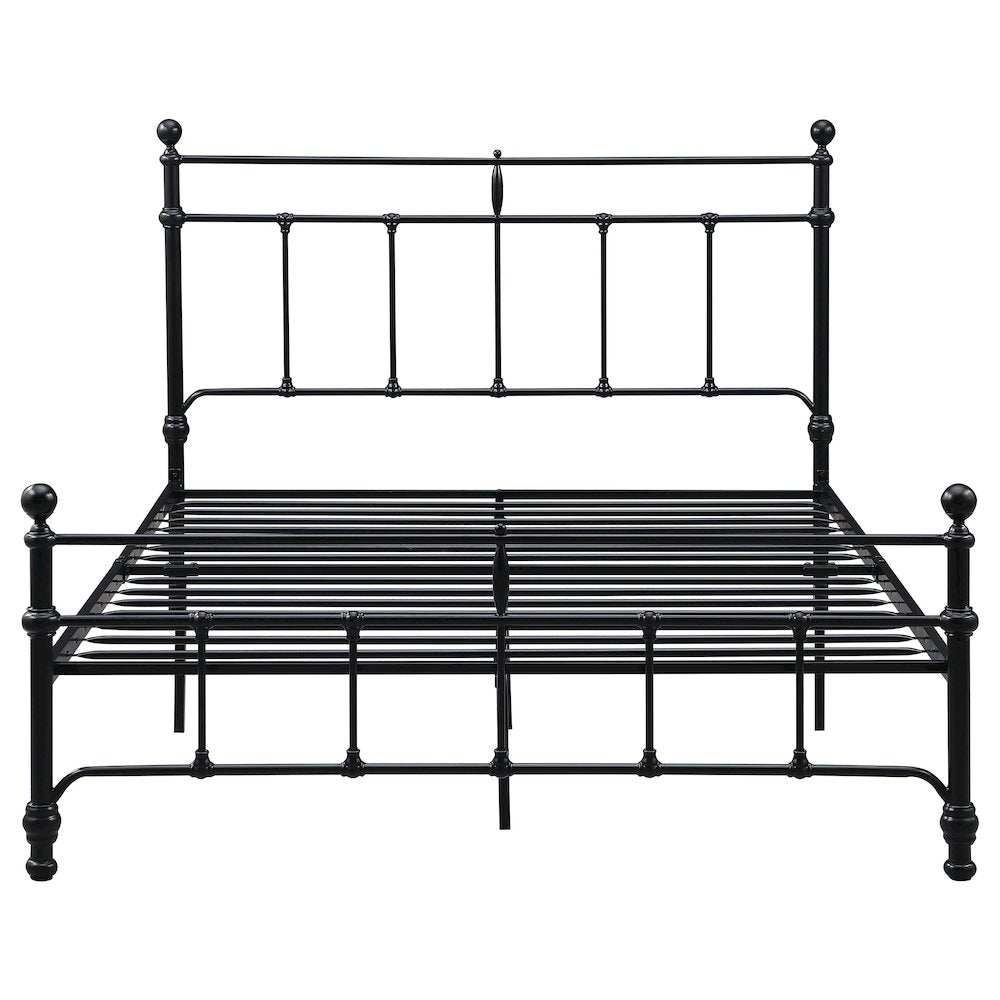Laveda Novak Eastern King Matte Black Metal Open Frame Bed – Vintage Industrial Style with Intricate Details