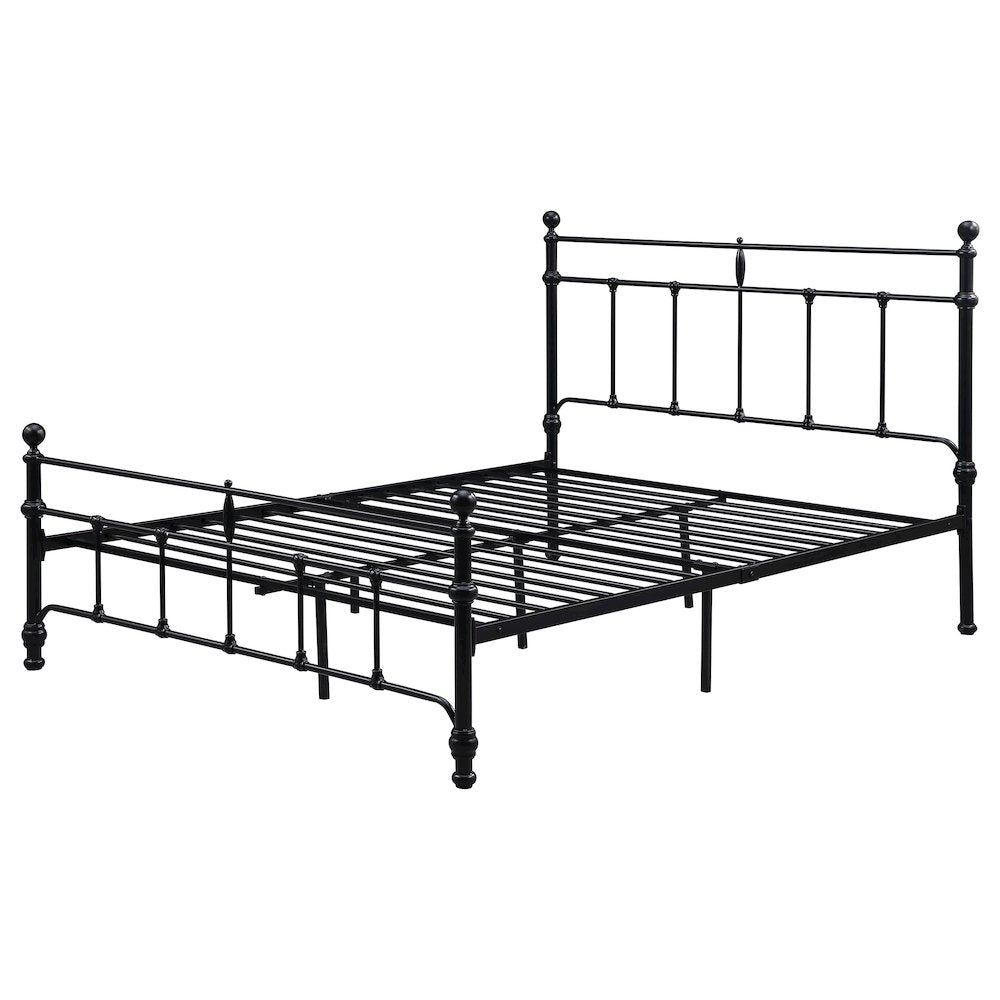 Laveda Novak Eastern King Matte Black Metal Open Frame Bed – Vintage Industrial Style with Intricate Details