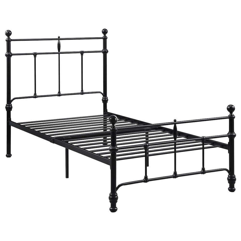 Giovanni Novak Collection Twin Size Metal Bed – Matte Black Frame, Modern Open Design