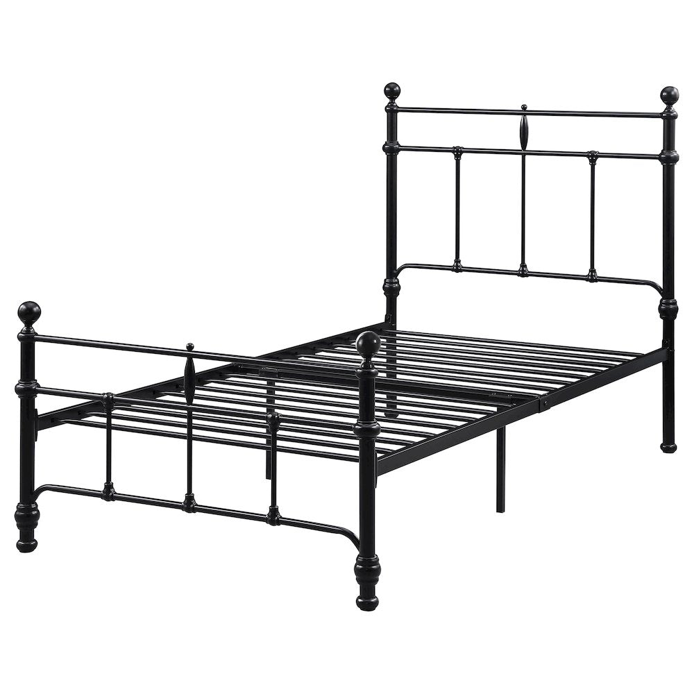 Giovanni Novak Collection Twin Size Metal Bed – Matte Black Frame, Modern Open Design
