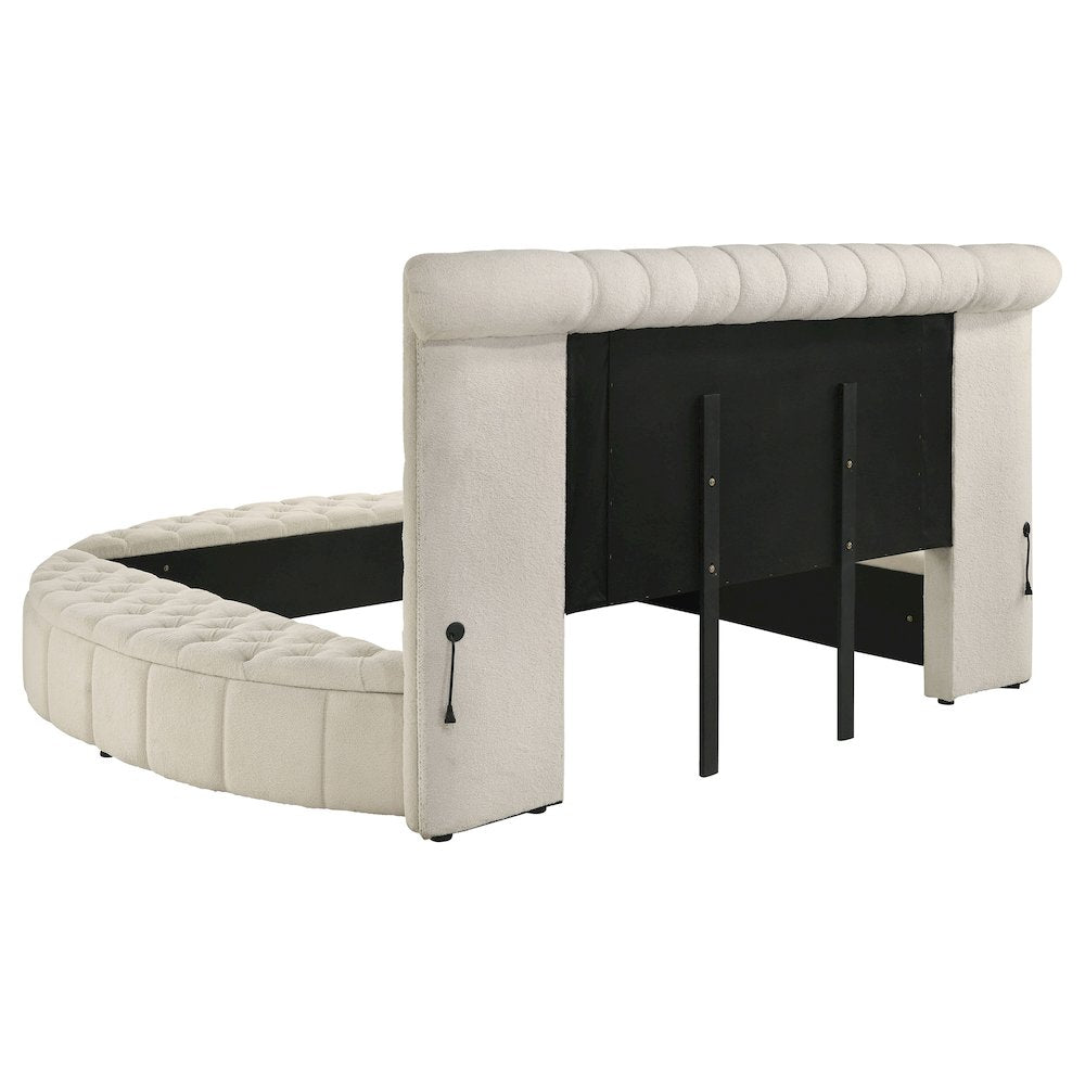 Valda Sonya Eastern King Ivory Upholstered Storage Bed – Round Design