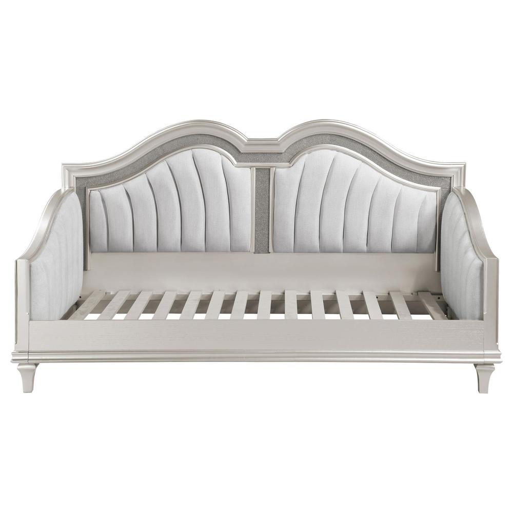 Bartow Evangeline Twin Silver Ivory Upholstered Daybed – Curved Style with Faux Diamond Trim