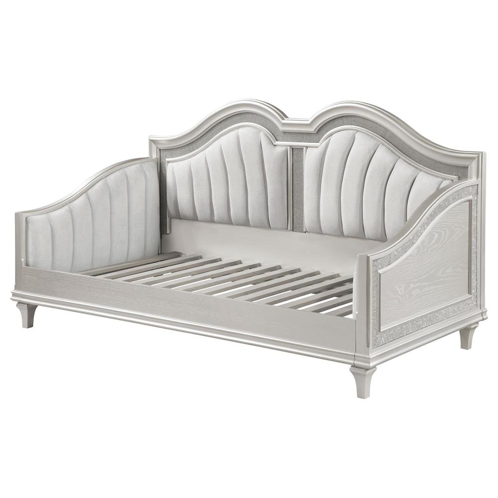Bartow Evangeline Twin Silver Ivory Upholstered Daybed – Curved Style with Faux Diamond Trim