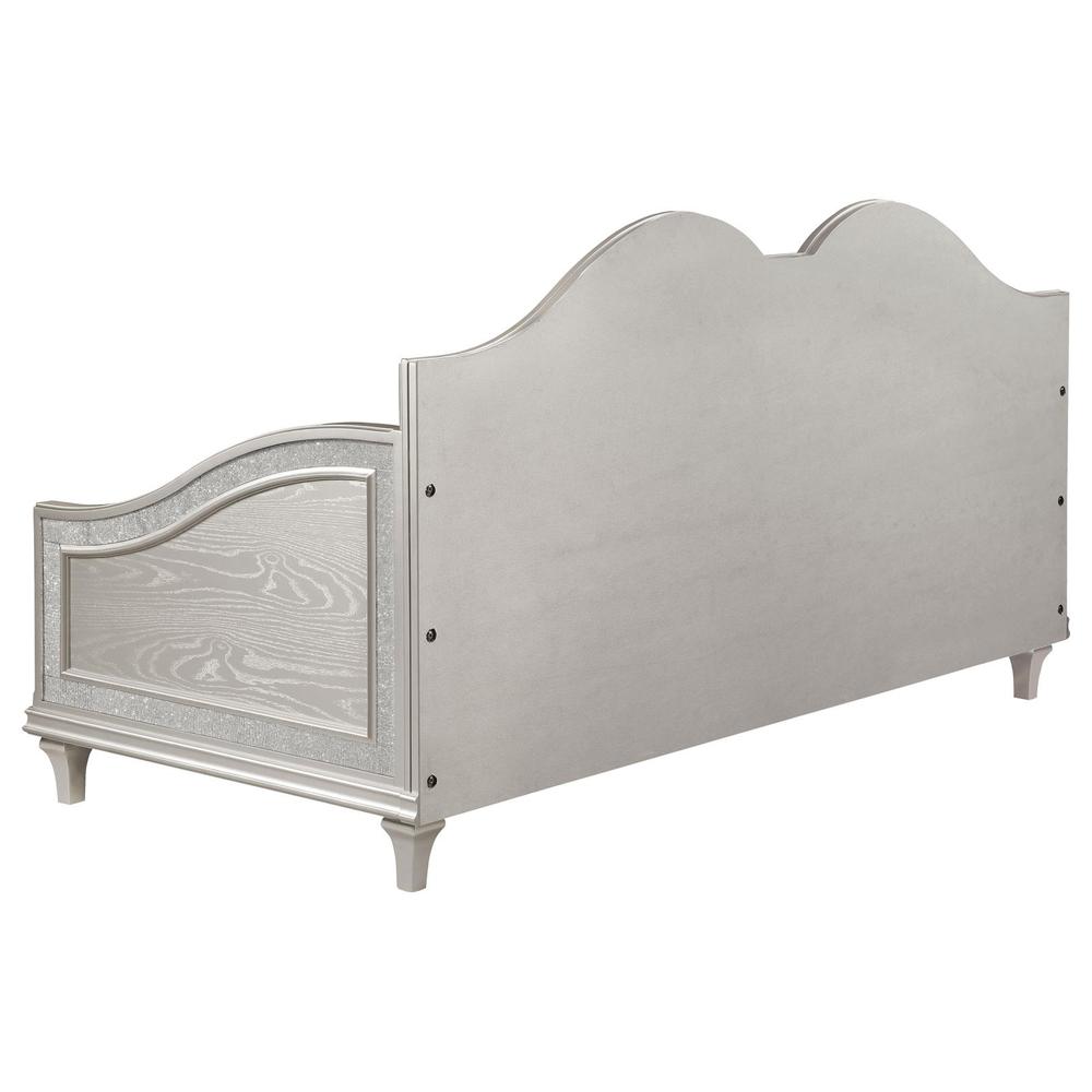 Bartow Evangeline Twin Silver Ivory Upholstered Daybed – Curved Style with Faux Diamond Trim