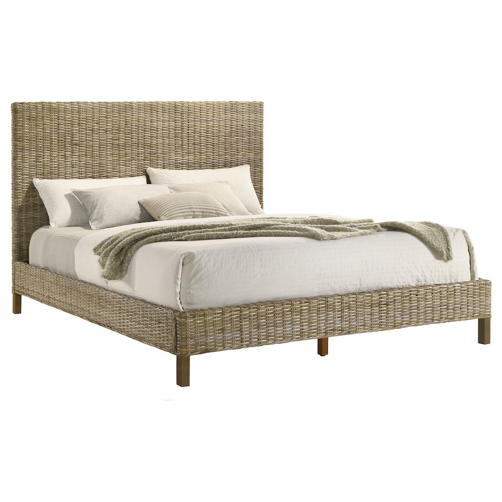 Alessa Zyla California King Kubu Grey Wood Panel Bed – Coastal Style with Woven Texture