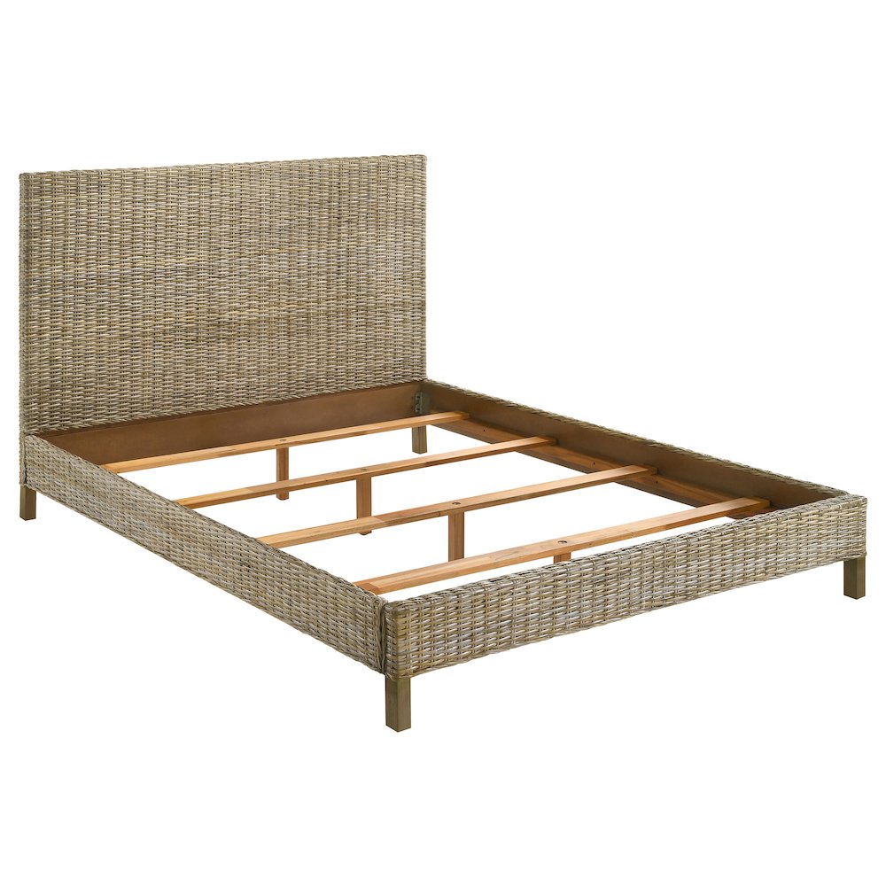 Oberreit Zyla Queen Kubu Grey Wood Panel Bed – Coastal Style with Slatted Headboard