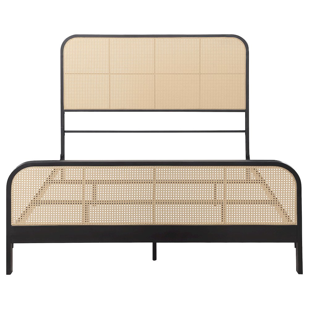 Nocturne Lanewood Queen Black Metal Bed with Cane Webbing – Modern Style