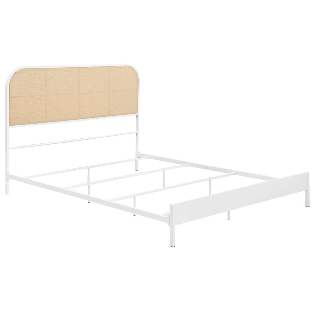 Masate Amherst Full Black Steel Rattan Bed Frame – Modern Panel Design with Woven Headboard