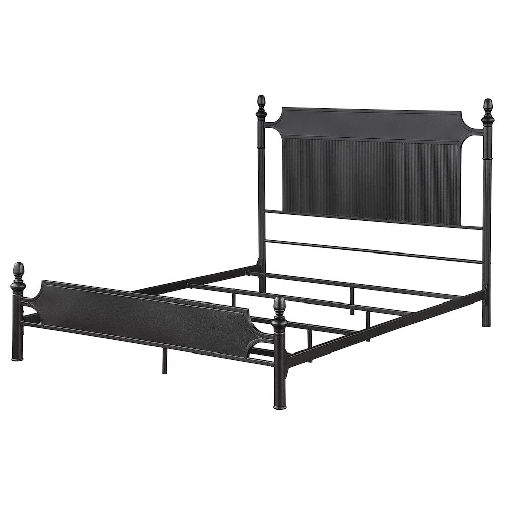 Lyndon Cameron Queen Black Metal Panel Bed – Industrial Style with Slatted Headboard