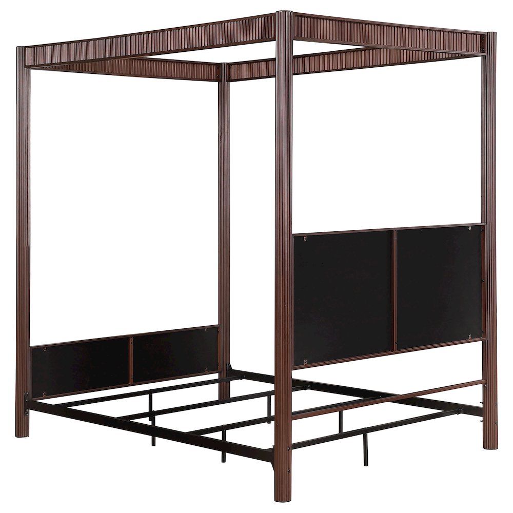 Layan Zimmerlee Eastern King Metal Canopy Bed in Rust Brown – Minimalist Industrial Frame