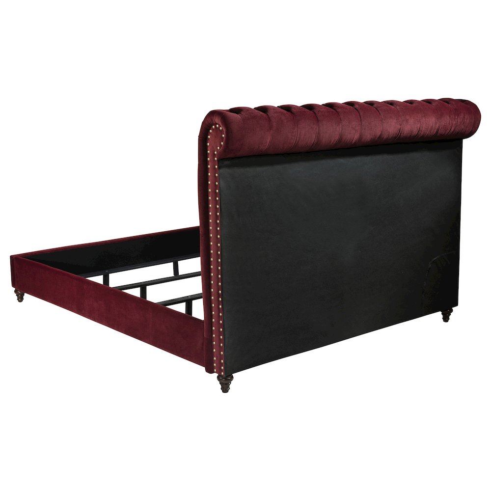 Lucie Devon Eastern King Wine Red Velvet Upholstered Panel Bed – Tufted Headboard & Mid-Century Style