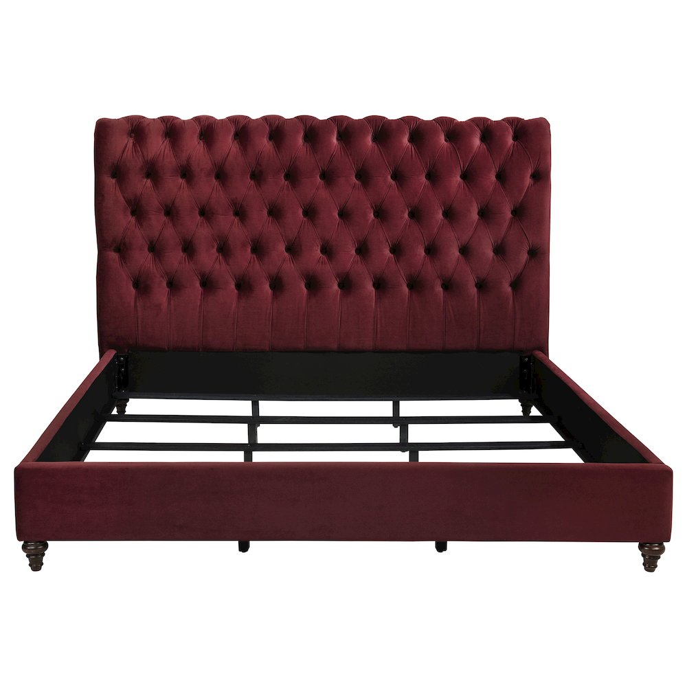 Baudouin Devon California King Wine Red Velvet Panel Bed – Classic Tufted Upholstered with Nailhead Trim