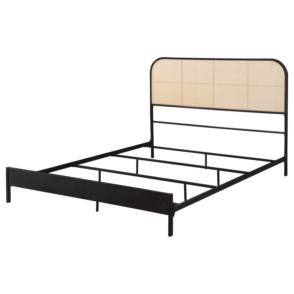 Tradilla Amherst Eastern King Black Metal Platform Bed – Contemporary Radio Weave Rattan Cane Webbing Headboard