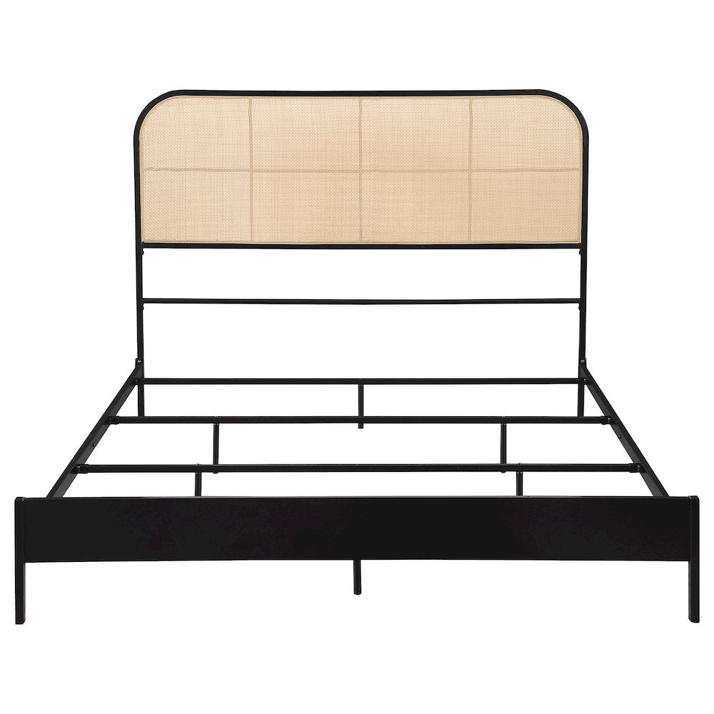 Northville Amherst Queen Black Polyethylene Rattan Steel Bed Frame – Modern Panel Style with Eco-Friendly Webbing