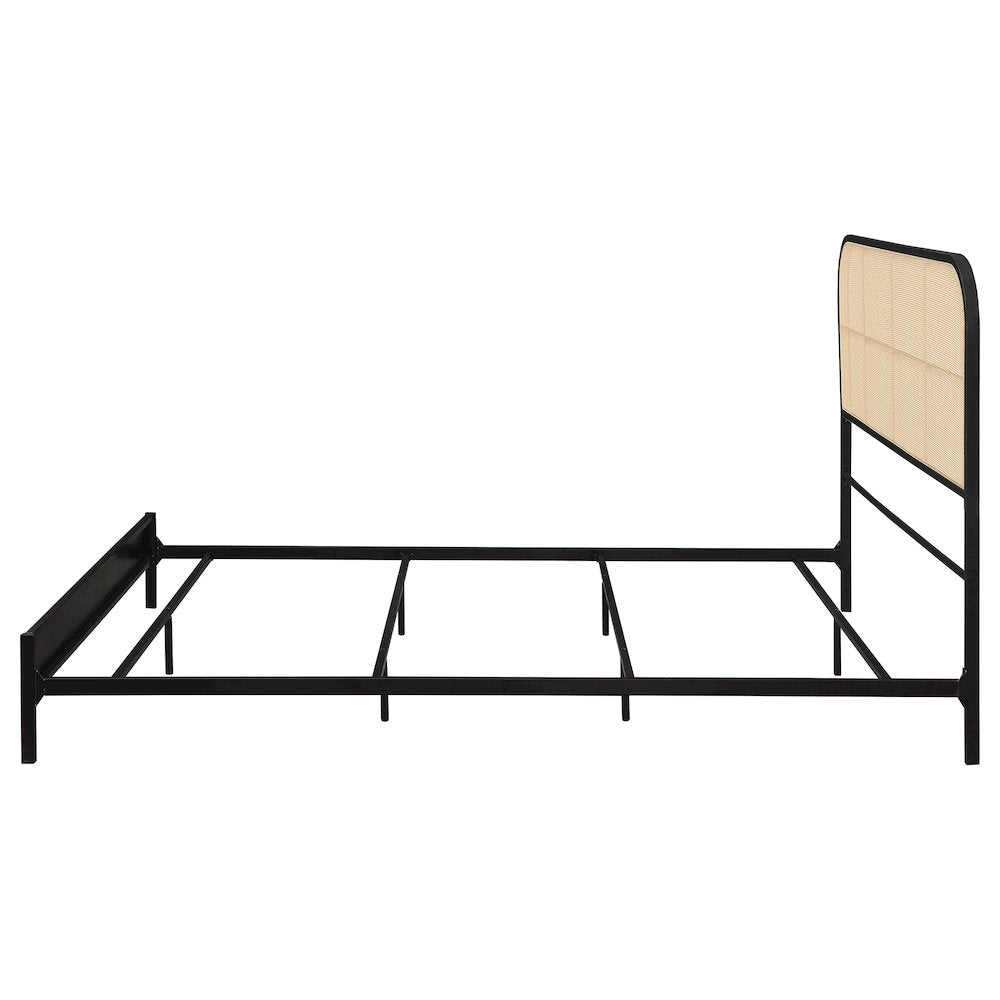 Northville Amherst Queen Black Polyethylene Rattan Steel Bed Frame – Modern Panel Style with Eco-Friendly Webbing
