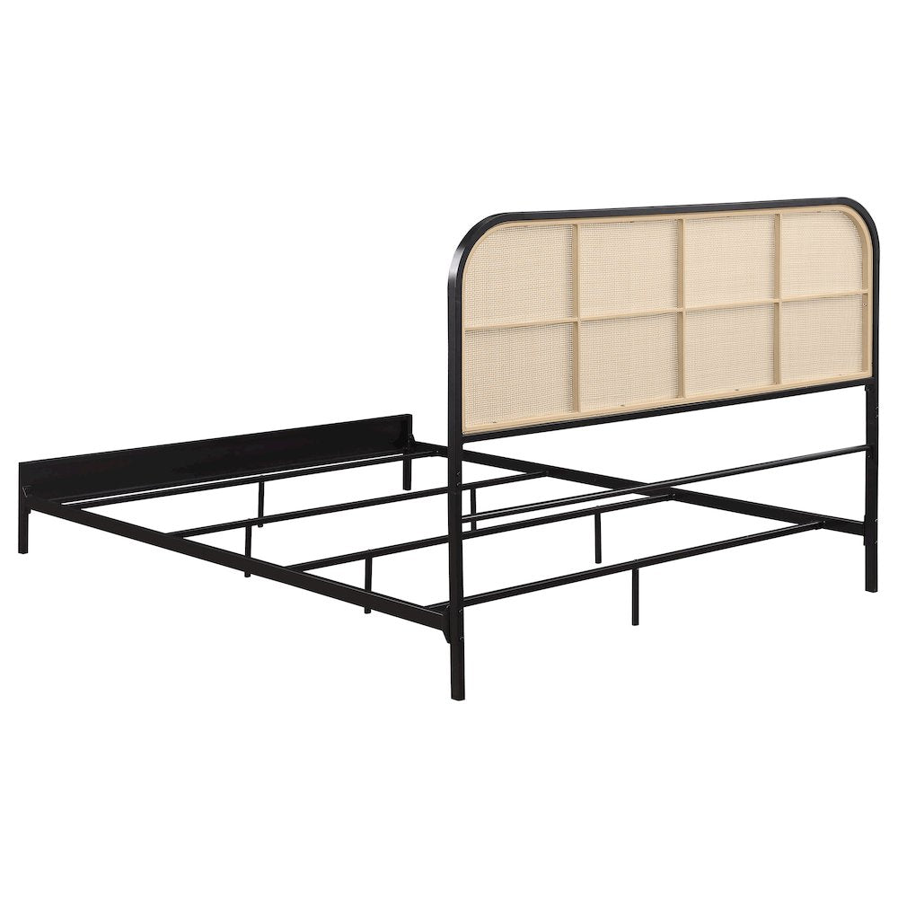 Northville Amherst Queen Black Polyethylene Rattan Steel Bed Frame – Modern Panel Style with Eco-Friendly Webbing