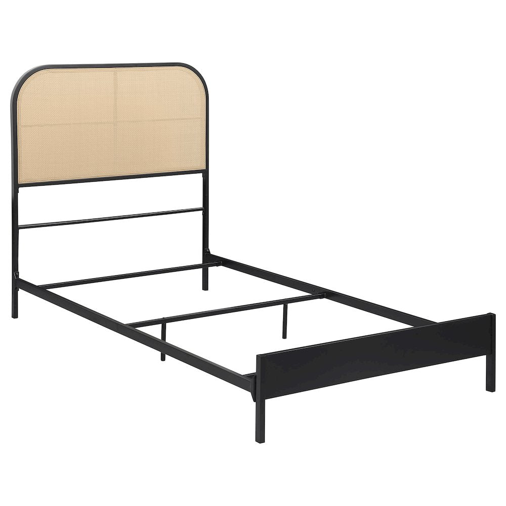 Vidalia Amherst Twin Black Metal Panel Bed with Rattan Radio Weave Headboard – Modern Style