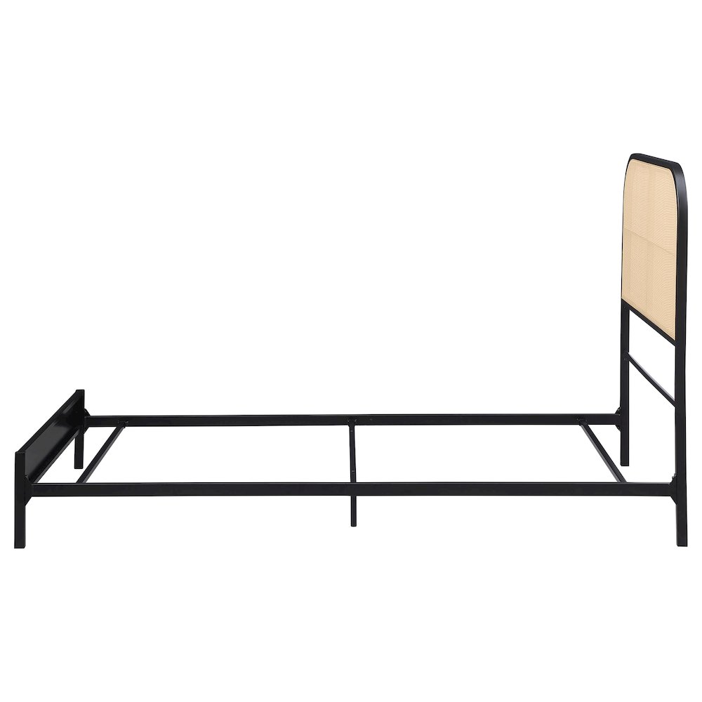 Vidalia Amherst Twin Black Metal Panel Bed with Rattan Radio Weave Headboard – Modern Style