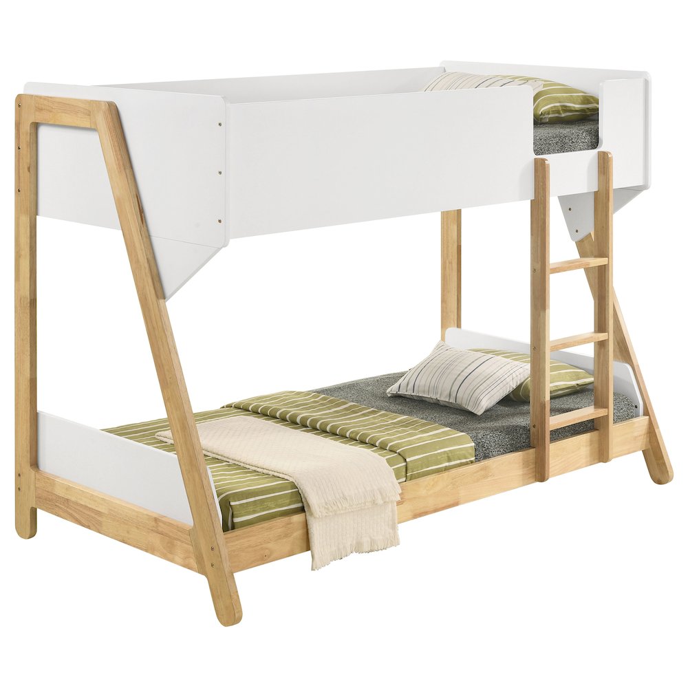 Yinbella Wyatt Wood Twin Over Twin Bunk Bed White and Natural