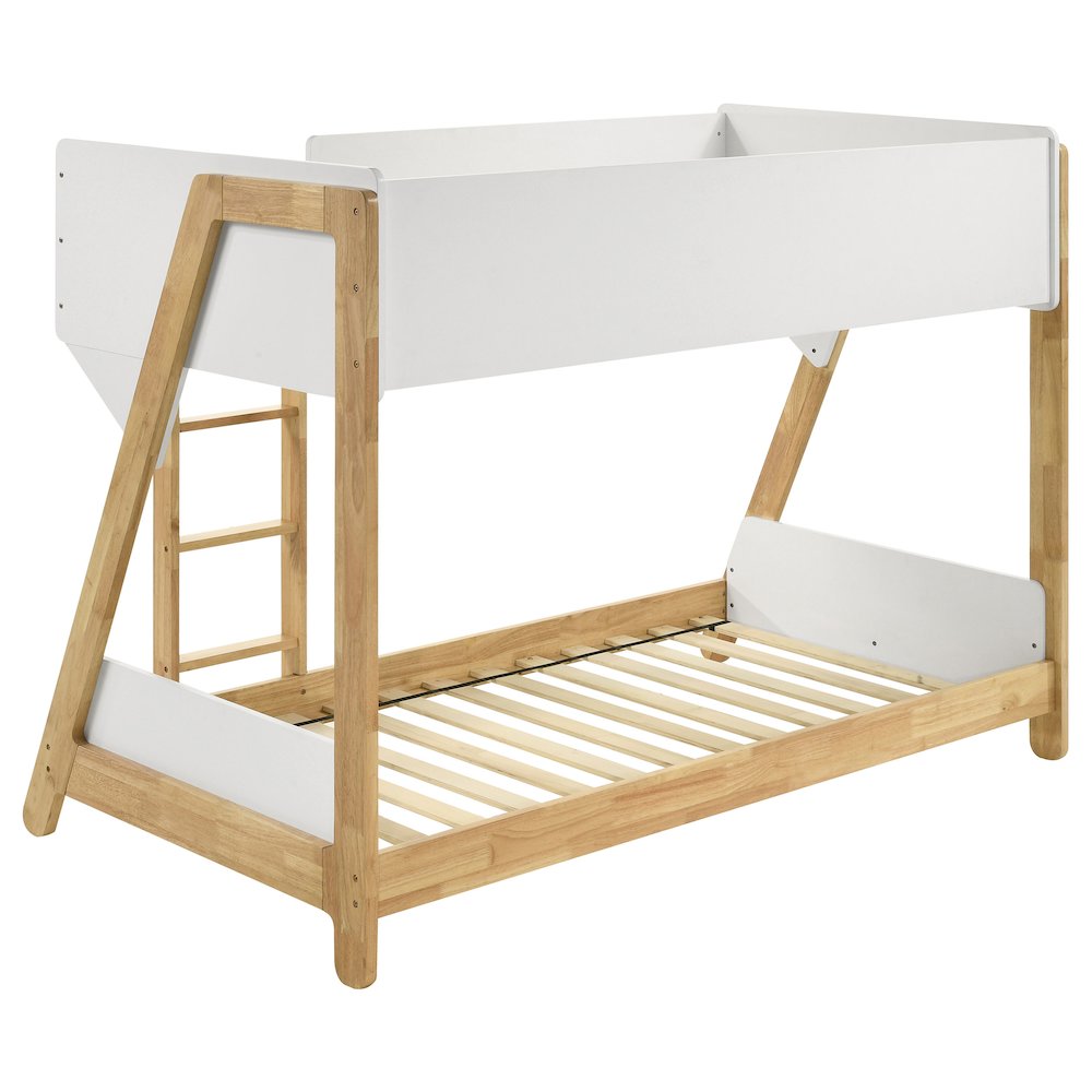 Yinbella Wyatt Wood Twin Over Twin Bunk Bed White and Natural