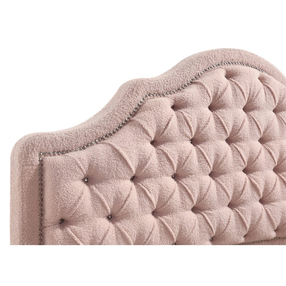Chotu Ashleigh Twin Pink Bouclé Storage Platform Bed – Vintage Upholstered with Button-Tufting & Drawer