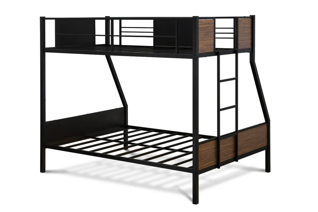 Patwin Rockport Full/Twin Black Metal Bunk Bed Space-Saving Design with Safety Rails