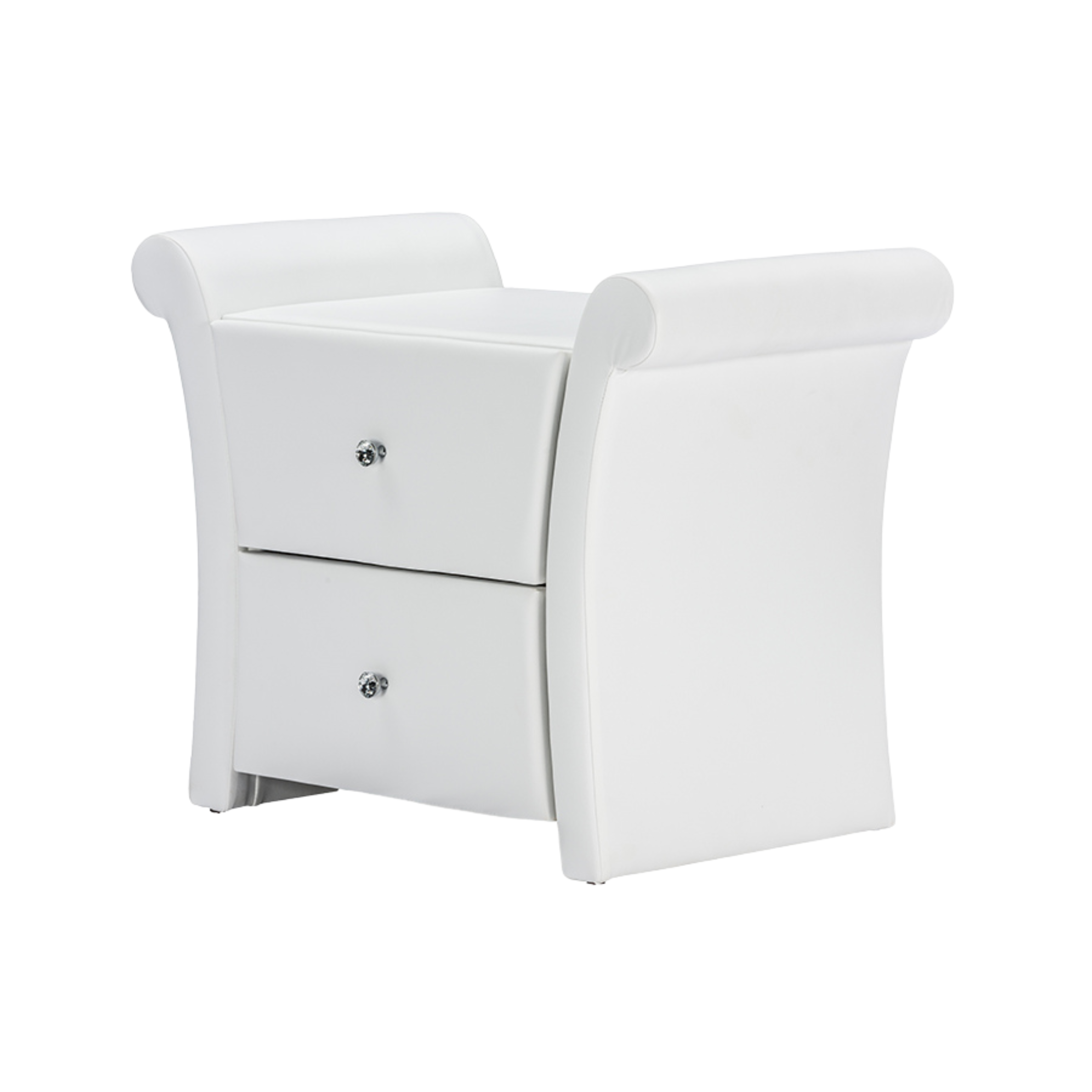 Victoria Matte White PU Leather 2 Storage Drawers Nightstand Bedside Table