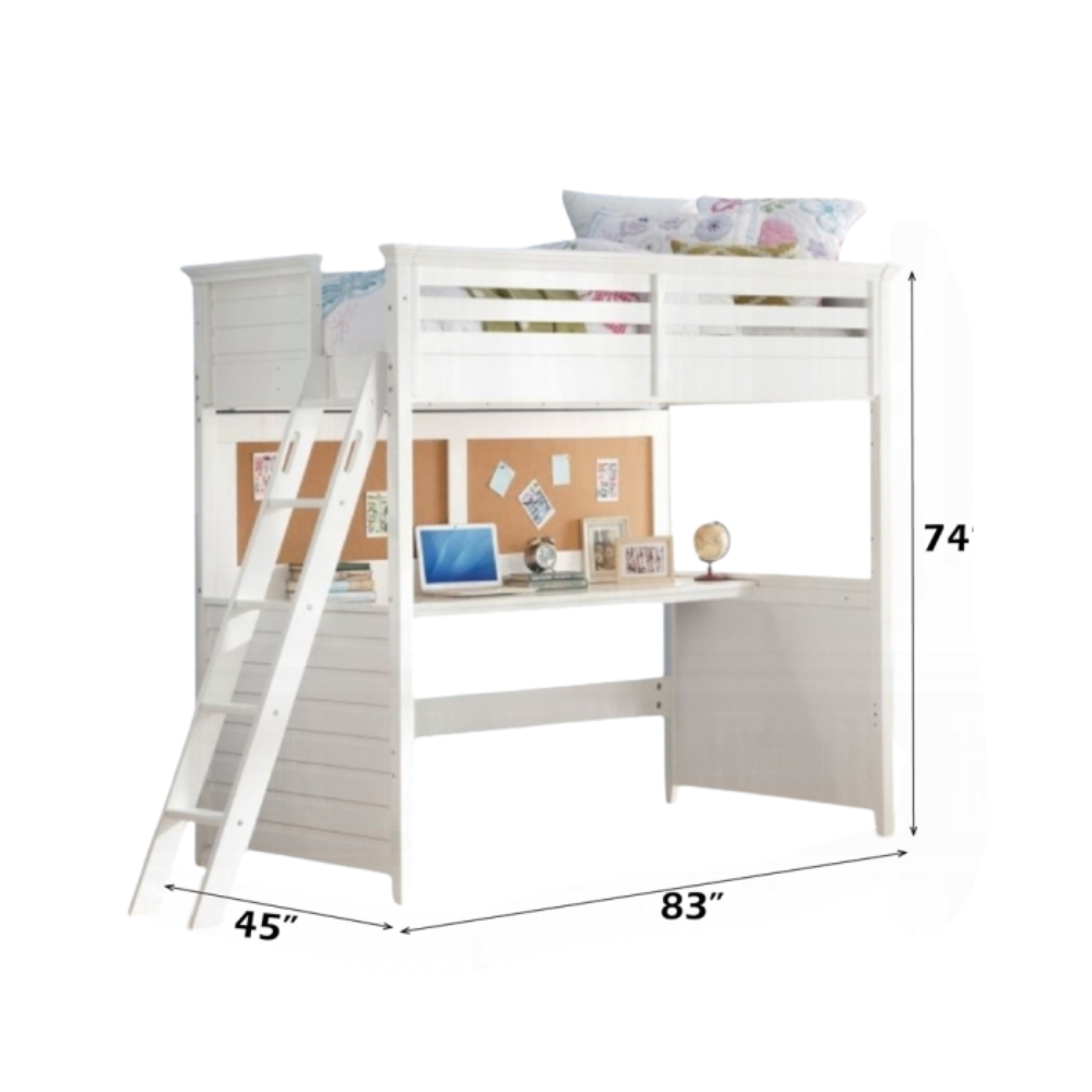 Aaron Lacey Twin White Poplar Wood Loft Bed Kids Space-Saving Design with Reversible Ladder