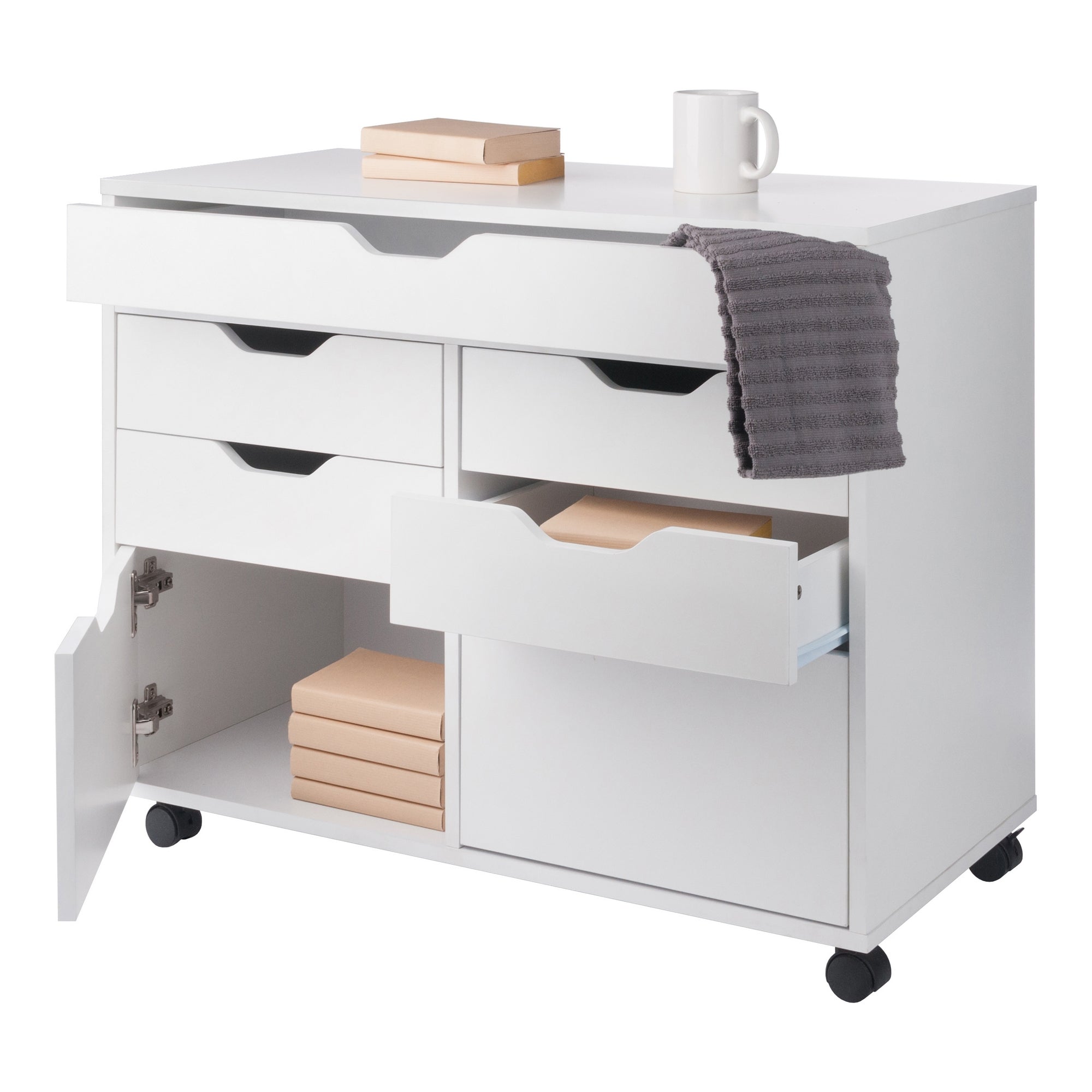 Halifax 5-Drawer Mulit-Storage Mobile Cabinet, White